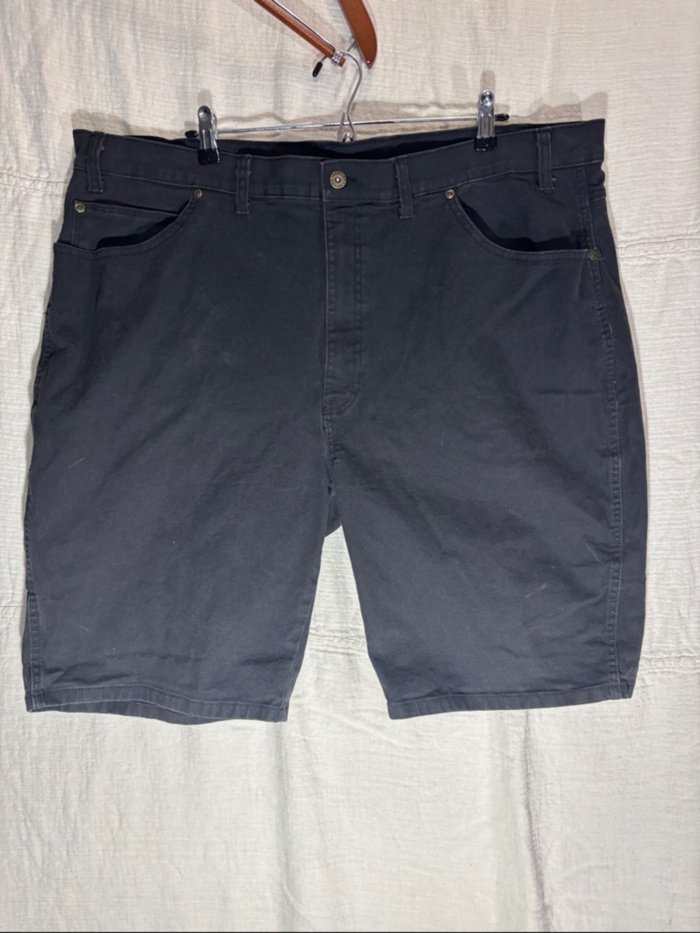 Dickies Black Flat-Front Work Shorts Cargo Pocket Denim/Canvas 98% Cotton